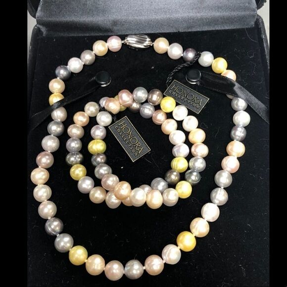 Honora Cultured Pearl Necklace & Bracelet Set 925 - Picture 2 of 4